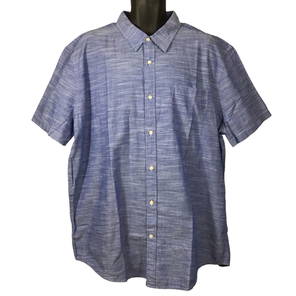 St Johns Bay Mens Short Sleeve Button Down Shirt Blue Lightweight Cotton XXL